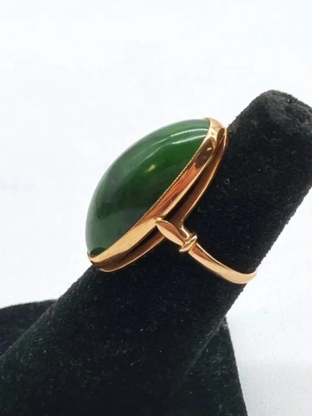 Vintage European Russian 14K Rose Pink Gold Green Nephrite Jade Cocktail RING - Picture 3 of 10
